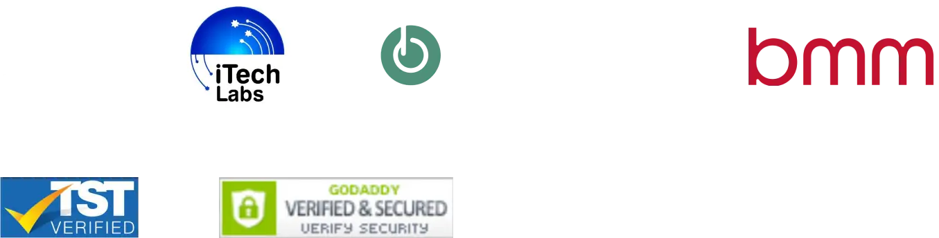 Certifications - iTech Labs, BMM, TST Verified, GoDaddy Secured
